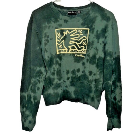 Keith Haring Green Tie Dye Cropped Sweatshirt Size XXL - Picture 1 of 5